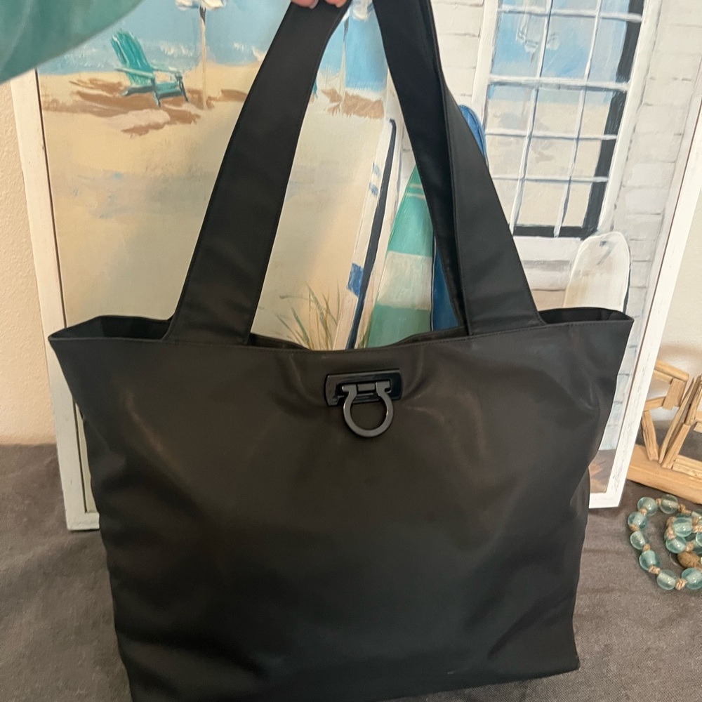 Salvatore Ferragamo Black Nylon Tote Bag
